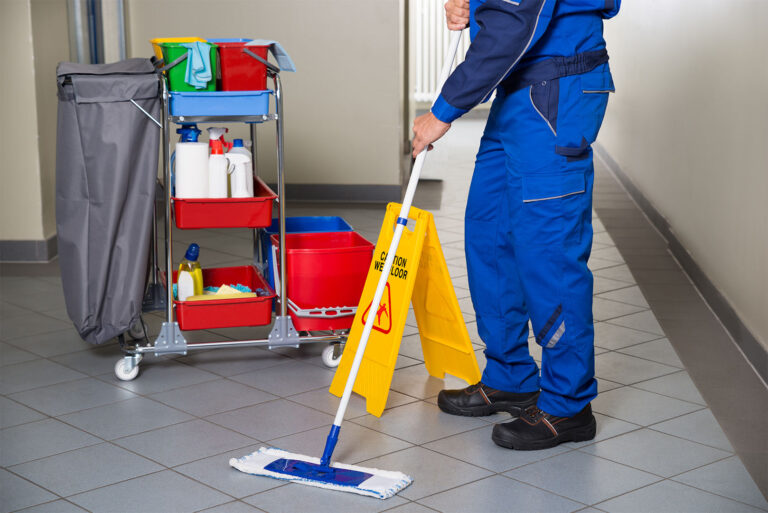 Tile floor cleaning in a commercial building